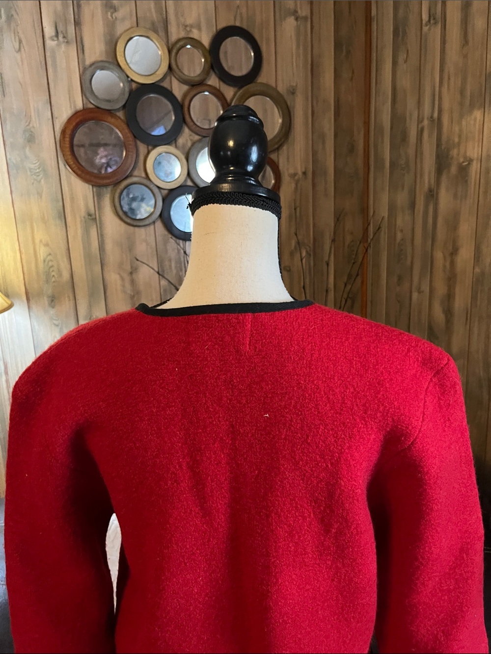 Vintage Talley-Ho Red Ornamental Botton Up Women Wool Sweater Cardigan Red/Black - Picture 6 of 9